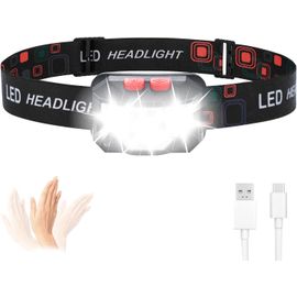 Eryi-Lampe Frontale Rechargeable, Léger Torche Frontale Led Puissante Avec Voyant Rouge, 8 Modes D'éclairage, Capteur Mouvement, Ipx45 Étanche, Angle Réglable Torche Pour Camping/Urgence