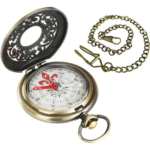 Eryi-1 Boussole De Montre De Poche Et 1 Chaîne De Montre De Poche, Boussole En Métal, Boussole Vintage, Accessoires D'extérieur, Outils De Camping