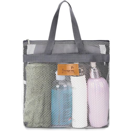 ERYI-Sac De Douche Portable, 1 Sac De Douche Avec Poignée, Sac De Plage Portable, Panier De Douche En Maille, Grande Capacité, Sac De Douche De Voyage Pour Salle De Douche, Salle De Sport, Plage(Gris