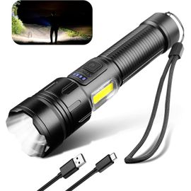 Eryi-Lampe Torche Led Ultra Puissante 10000 Lumens, Cob Lampe De Poche Tactique Rechargeable Usb-C, 4 Modes D'éclairage, Zoomable, Étanche Ipx4 Pour Le Camping Et L'extérieur
