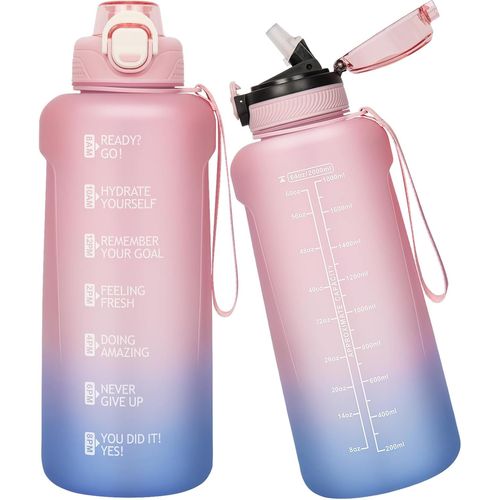 Eryi-Sport Tritan Gourde 2l Avec Paille & Marqueur De Temps, Grosse Motivation Bouteille D'eau Sans Bpa Reutilisable Pour Gym, Fitness, 2 Couvercles, 2 Litres