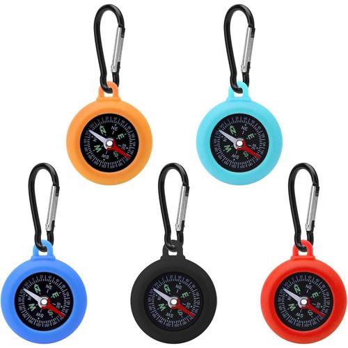 Eryi-Lot De 5 Porte-Clés Boussole Pour Enfants Avec Mousqueton, Cadran Élastique Étanche Au Vide Pour Navigation Précise, Camping, Équipement De Randonnée, Cadeaux Pour Enfants, Aventuriers