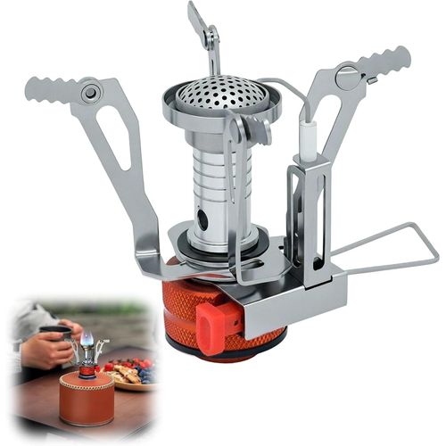 Eryi-Réchaud À Gaz Pour Camping, Cuisinière Réglable Ultra Léger Portable Propane Poêle Coupe, Pour Randonnée, Trekking, Camping, Pique-Nique, Extérieur (Orange)