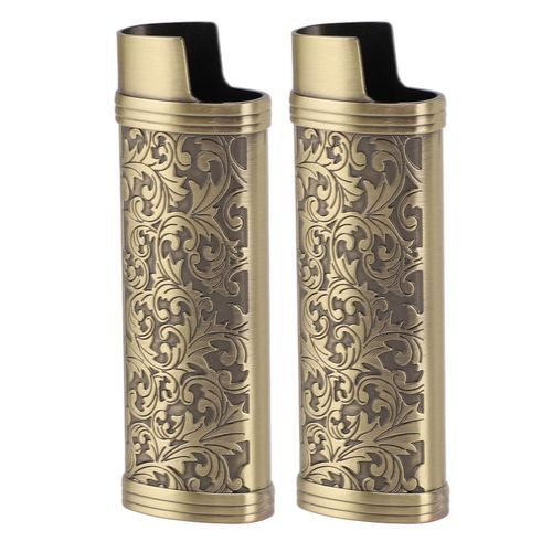 ERYI-Étui À Briquet En Alliage De Zinc, Design Botanique Vintage, Manchon De Support Pour Briquet Bic Pleine Taille Type J6, Housse De Protection (Bronze)