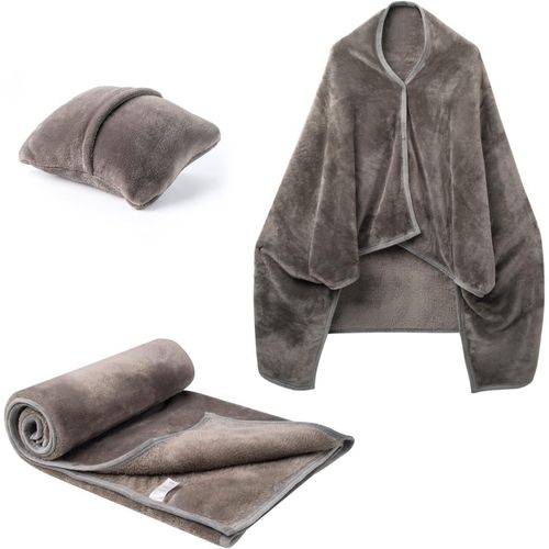 ERYI-Couverture De Voyage - Coussin De Voyage - Gadgets De Camping - Coussin De Plage - Poncho Avec Boutons - Couverture 3 En 1 - Pour Femmes, Hommes Et Enfants
