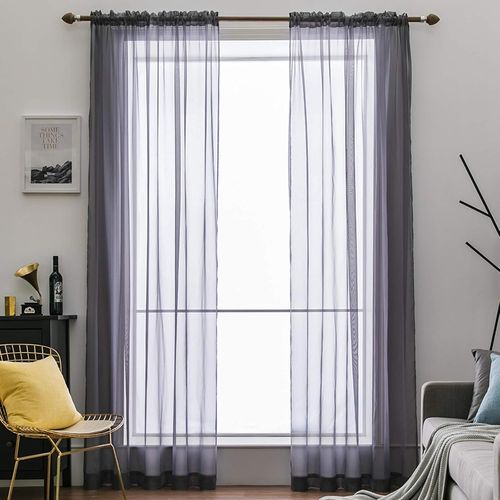 Eryi-2 Panneaux Couleur Pure Rideaux De Fenêtre Transparents Lisse Élégant Panneaux Voile De Fenêtre/Rideaux/Traitement Pour Chambre Salon 140x145cm Tige De Poche Gris Foncé