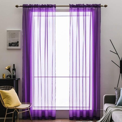 Eryi-2 Panneaux Couleur Pure Rideaux Noël De Fenêtre Transparents Lisse Élégant Panneaux Voile De Fenêtre/Rideaux/Traitement Pour Chambre Salon Tige De Poche 140 * 280cm(L X H) Violet Clair