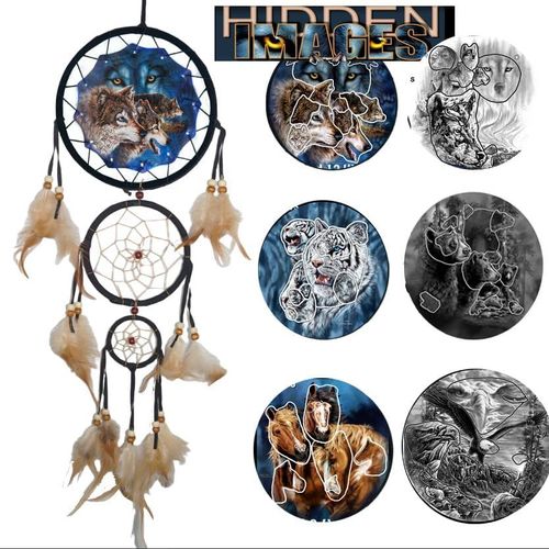 Eryi-Remorelt - Attrape-Rêves Loup, Aigle, Ours - Décoration Murale Pour Chambre À Coucher, Décoration D'intérieur De Noël, Accessoire De Chambre, Décoration De Plumes De Lune Blanches - Pendentif Mu