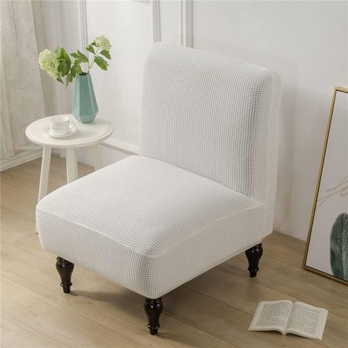 Eryi-Extensible Jacquard Housses De Chaise Sans Accoudoirs, Housse De Fauteuil Pour Accent Sans Bras De Grande Taille Protege De Meubles Amovible Lavable Pour Salon Chambre Hôtel (Blanc)