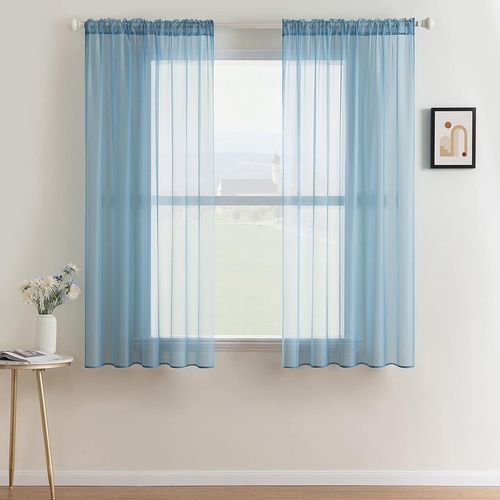 Eryi-2 Panneaux Couleur Pure Rideaux Noël De Fenêtre Transparents Lisse Élégant Panneaux Voile De Fenêtre/Rideaux/Traitement Pour Chambre Salon Tige De Poche 140x160cm Gris-Bleu