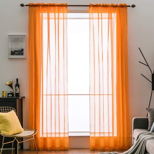 Eryi-2 Panneaux Couleur Pure Rideaux Noël De Fenêtre Transparents Lisse Élégant Panneaux Voile De Fenêtre/Rideaux/Traitement Pour Chambre Salon Tige De Poche 140 * 160cm(L X H) Orange