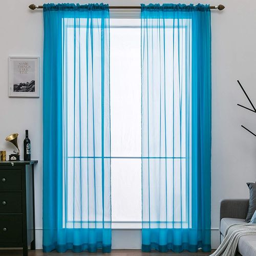Eryi-2 Panneaux Couleur Pure Rideaux De Fenêtre Transparents Lisse Élégant Panneaux Voile De Fenêtre/Rideaux/Traitement Pour Chambre Salon Bleu Clair 140x175cm Tige De Poche