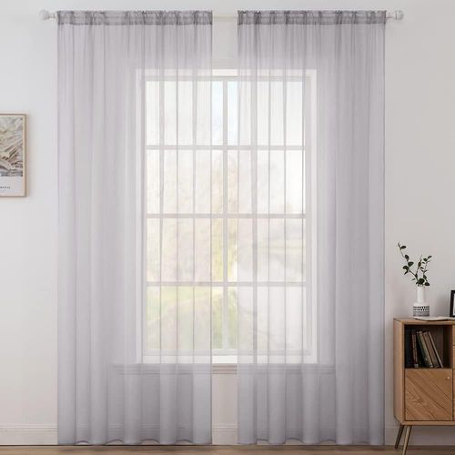 Eryi-2 Panneaux Couleur Pure Rideaux De Fenêtre Transparents Lisse Élégant Panneaux Voile De Fenêtre/Rideaux/Traitement Pour Chambre Salon Gris Clair 140x260cm Tige De Poche