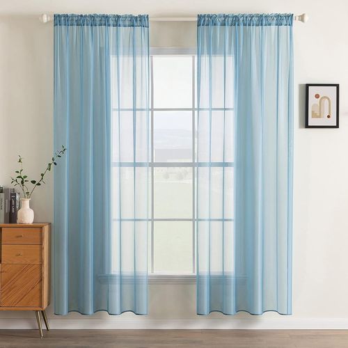 Eryi-2 Panneaux Couleur Pure Rideaux Noël De Fenêtre Transparents Lisse Élégant Panneaux Voile De Fenêtre/Rideaux/Traitement Pour Chambre Salon Tige De Poche 140x280cm Gris-Bleu