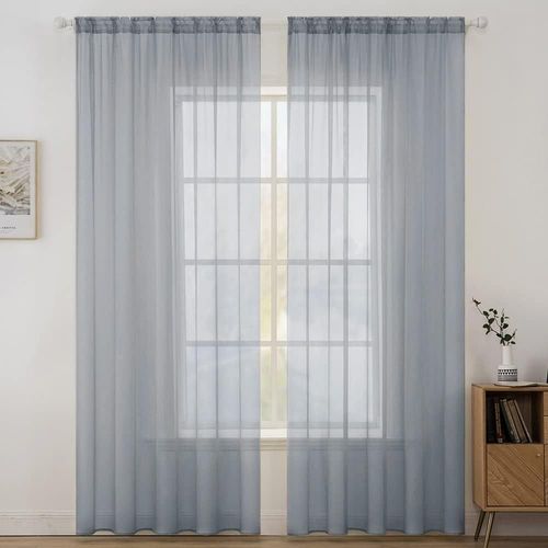 Eryi-2 Panneaux Couleur Pure Rideaux De Fenêtre Transparents Lisse Élégant Panneaux Voile De Fenêtre/Rideaux/Traitement Pour Chambre Salon Gris Foncé 140x245cm Tige De Poche