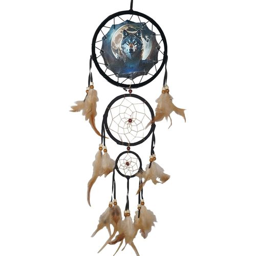 Eryi-Remorelt Attrape-Rêves Loup, Aigle, Ours - Décoration Murale Pour Chambre À Coucher, Décoration D'intérieur De Noël, Accessoire De Chambre, Décoration De Plumes De Lune Blanches - Pendentif Mura