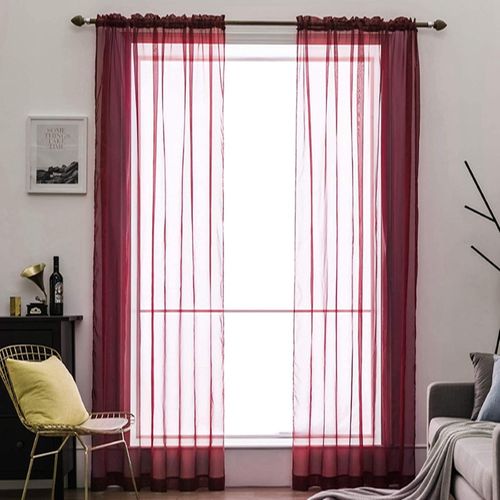 Eryi-2 Panneaux Couleur Pure Rideaux De Fenêtre Transparents Lisse Élégant Panneaux Voile De Fenêtre/Rideaux/Traitement Pour Chambre Salon Rouge 140x245cm Tige De Poche