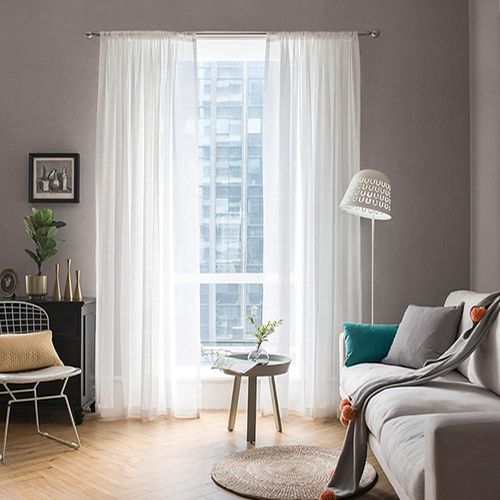 Eryi-2 Panneaux Couleur Pure Rideaux De Fenêtre Transparents Lisse Élégant Panneaux Voile De Fenêtre/Rideaux/Traitement Pour Chambre Salon Tige De Poche 140 * 137cm(L X H) Blanc