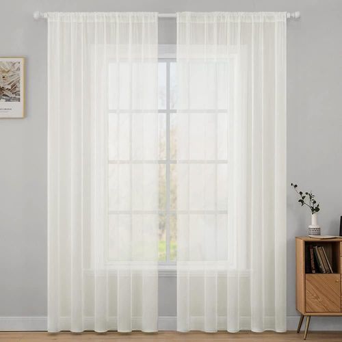 Eryi-2 Panneaux Couleur Pure Rideaux De Fenêtre Transparents Lisse Élégant Panneaux Voile De Fenêtre/Rideaux/Traitement Pour Chambre Salon Ivoire 140x175cm Tige De Poche