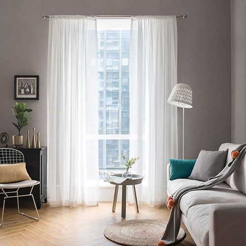 Eryi-2 Panneaux Couleur Pure Rideaux De Fenêtre Transparents Lisse Élégant Panneaux Voile De Fenêtre/Rideaux/Traitement Pour Chambre Salon Blanc 140x225cm Tige De Poche
