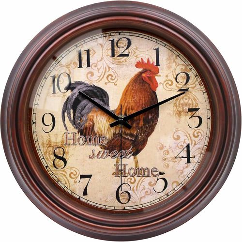 ERYI-Vintage Horloge Murale, 23Cm Coq Retro Silent Horloge Murale Shabby Chic Décoratif Pour La Cuisine Salon Chambre À Coucher Home Office