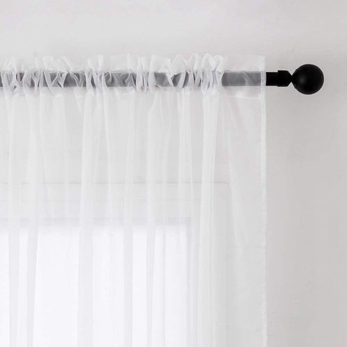 Eryi-2 Panneaux Couleur Pure Rideaux De Fenêtre Transparents Lisse Élégant Panneaux Voile De Fenêtre/Rideaux/Traitement Pour Chambre Salon Blanc 140x175cm Tige De Poche