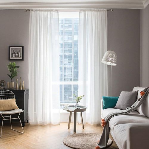 Eryi-2 Panneaux Couleur Pure Rideaux De Fenêtre Transparents Lisse Élégant Panneaux Voile De Fenêtre/Rideaux/Traitement Pour Chambre Salon Tige De Poche 140 * 160cm(L X H) Blanc
