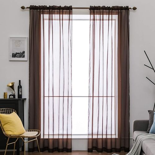 Eryi-2 Panneaux Couleur Pure Rideaux Noël De Fenêtre Transparents Lisse Élégant Panneaux Voile De Fenêtre/Rideaux/Traitement Pour Chambre Salon Tige De Poche 140 * 280cm(L X H) Café