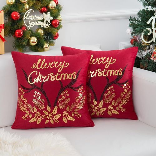 Eryi-Noël Lot De 2 Housses De Coussins 40x40 Cm Rouge Wapiti Flocon De Neige Coussin Canape Marquage À Chaud Décoratives En Velours Canapé Housse De Pour Lit Voiture De La Maison Canapé