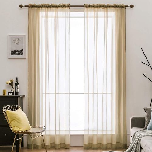 Eryi-2 Panneaux Couleur Pure Rideaux De Fenêtre Transparents Lisse Élégant Panneaux Voile De Fenêtre/Rideaux/Traitement Pour Chambre Salon Marron Clair 140x245cm Tige De Poche