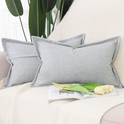 Eryi-Lot De 2 Doux Housses De Coussin En Lin Avec Bordure Large Décoratif Coussin Couvre Style De Luxe Pour Canapé De Chambre Violet Gris 30x50 Cm