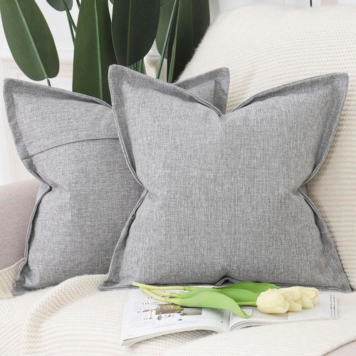 Eryi-Lot De 2 Doux Housses De Coussin En Lin Avec Bordure Large Décoratif Coussin Couvre Style De Luxe Pour Canapé De Chambre Gris Clair 60x60 Cm