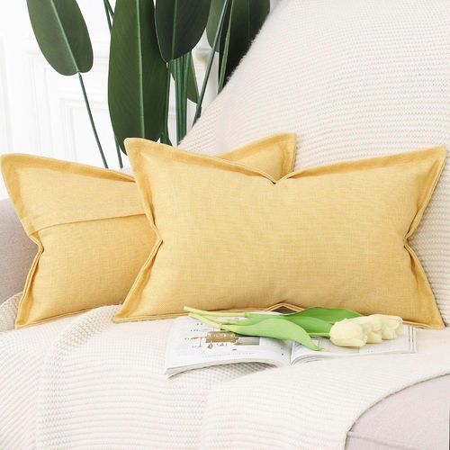 Eryi-Lot De 2 Doux Housses De Coussin En Lin Avec Bordure Large Décoratif Coussin Couvre Style De Luxe Pour Canapé De Chambre Jaune 40x80 Cm