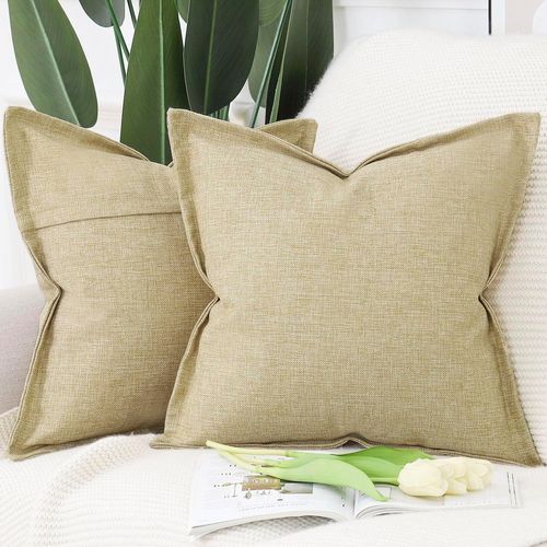 Eryi-Lot De 2 Doux Housses De Coussin En Lin Avec Bordure Large Décoratif Coussin Couvre Style De Luxe Pour Canapé De Chambre Kaki 50x50 Cm