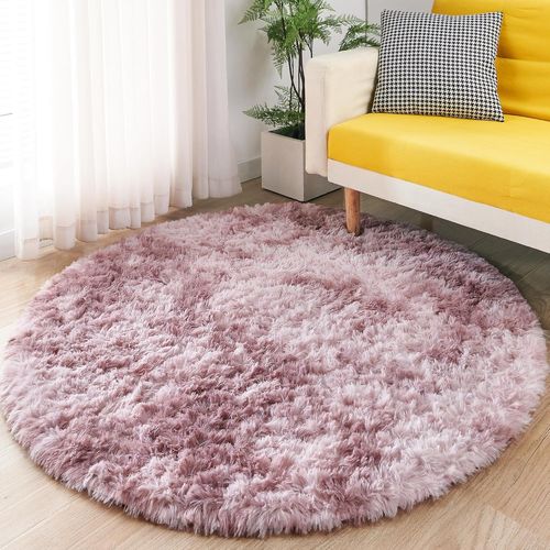 Eryi-Tapis En Peluche Rond - Pour Salon, Salon Moderne, Fille - Doux Et Moelleux - Pour Chambre À Coucher - Violet - Rose - Diamètre : 100 Cm - Rond