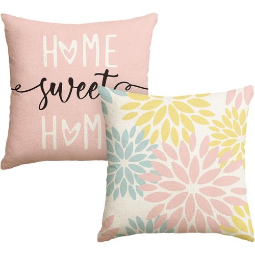 Eryi-Lot De 2 Housses De Coussin Décoratives À Fleurs De Dahlia, 45 X 45 Cm, Pour Canapé, Salon, Extérieur, Rose Et Bleu
