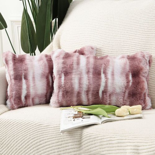 Eryi-Lot De 2 Doux Peluche Laine Courte Toison Décoratif Housses De Coussin Luxe Style Pour Canapé Chambre Rose 30 X 50 Cm