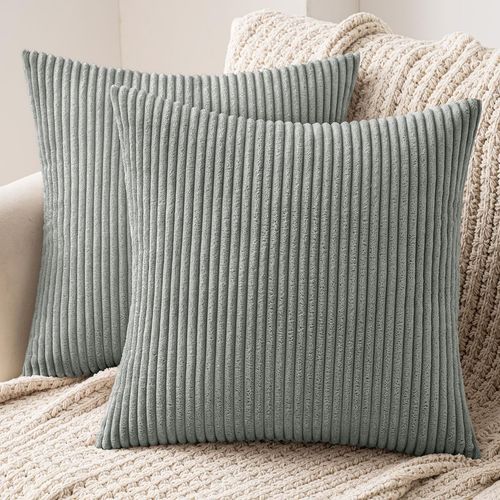 Eryi-Lot De 2 Decorative Housse De Coussin En Velours Côtelé Canapé Taie D'oreiller Decoratif Doux Pour Maison Salon Chambre Lit 40x40 Cm Gris Vert