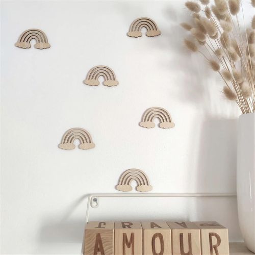 Eryi-Lot De 6 Autocollants Muraux En Bois Pour Chambre D'enfant, Chambre De Fille, Chambre De Bébé (Arc-En-Ciel) - Beige - Nuages - Style Bohème - Pour Chambre D'enfant, Chambre De Fille Et Bébé