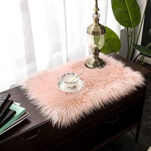 Eryi-Tapis En Fausse Fourrure D'agneau Et Peau De Mouton - Carpette Moelleuse Pour Chambre À Coucher, Salon, Crèche - Jet De Divan De Décoration Chaise - Rose - 40x60cm - Rectangle