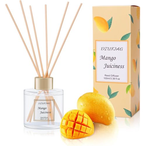 ERYI-Diffuseur De Parfum 100Ml - Mangue,Diffuseur Parfum Maison Avec 6 Bâtonnets En Fibre,Batonnets Diffuseur Parfum Pour Chambre,Salon,Salle De Bain,Étagère,Bureau