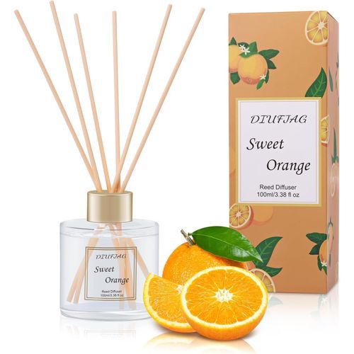 ERYI-Diffuseur De Parfum 100Ml - Orange,Diffuseur Parfum Maison Avec 6 Bâtonnets En Fibre,Batonnets Diffuseur Parfum Pour Chambre,Salon,Salle De Bain,Étagère,Bureau