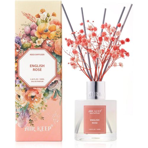 ERYI-Diffuseur De Parfum English Rose, Diffuseur Parfum Maison Avec 8 Bâtonnets Diffuseur Parfum, Decoration Pour Chambre, Salon, Salle De Bain, Bureau, 100Ml