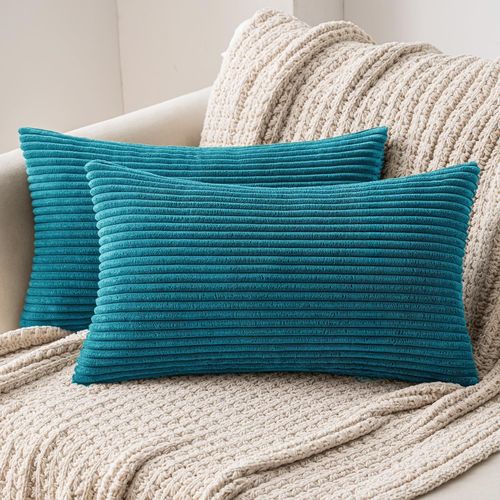 Eryi-Lot De 2 Decorative Housse De Coussin En Velours Côtelé Canapé Taie D'oreiller Douce Pour Maison Salon Chambre Clic Clac 30x50cm Bleu Lac