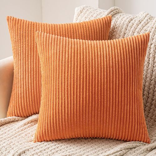 Eryi-Lot De 2 Decorative Housse De Coussin En Velours Côtelé Canapé Taie D'oreiller Douce Pour Maison Salon Chambre Lit Clic Clac 50x50 Cm Orange