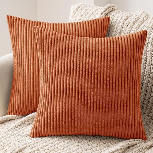 Eryi-Lot De 2 Decorative Housse De Coussin En Velours Côtelé Canapé Taie D'oreiller Douce Pour Maison Salon Chambre Clic Clac 45x45cm Caramel