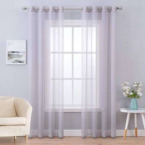Eryi-2 Panneaux Couleur Pure Rideaux De Fenêtre Transparents Lisse Élégant Panneaux Voile De Fenêtre/Rideaux/Traitement Pour Chambre Salon 140x145cm Gris Clair