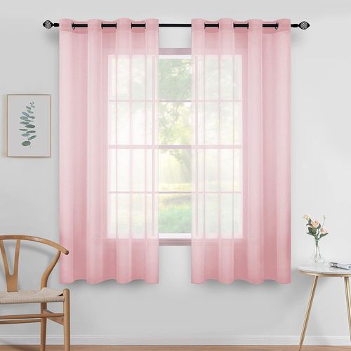Eryi-2 Panneaux Couleur Pure Rideaux De Fenêtre Transparents Lisse Élégant Panneaux Voile De Fenêtre Rideaux Traitement Pour Chambre Salon Rideaux À Oeillets 140x122cm Rose