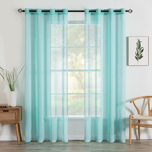 Eryi-2 Panneaux Couleur Pure Rideaux De Fenêtre Transparents Lisse Élégant Panneaux Voile De Fenêtre Rideaux Traitement Pour Chambre Salon Rideaux À Oeillets 140x260cm Turquoise