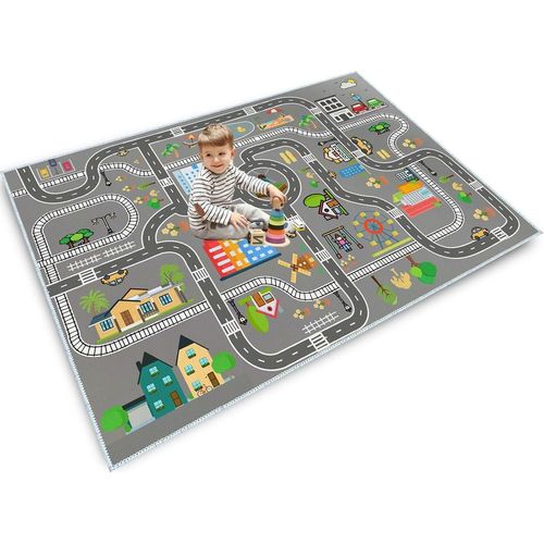ERYI-Tapis Voiture Enfants,Tapis Circuit Voiture Pour Enfant,Tapis Enfant Chambre Pour Chambre Fille Et Garçon,Tapis De Jeu Enfant,Antidérapant,Lavable,Gris(A,80X120Cm)